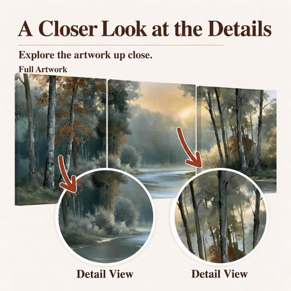 Misty river forest painting closer look at the details