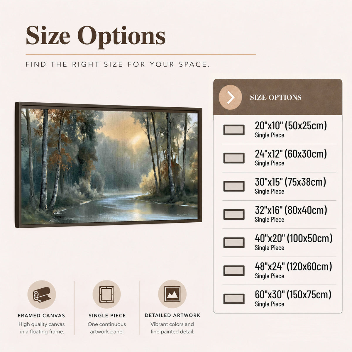 Misty river forest painting framed canvas wall art size options