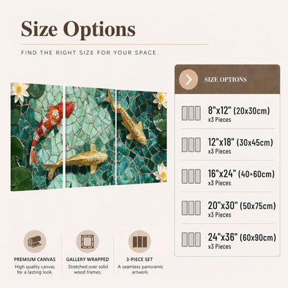 Koi fish mosaic 3 piece canvas wall art size options
