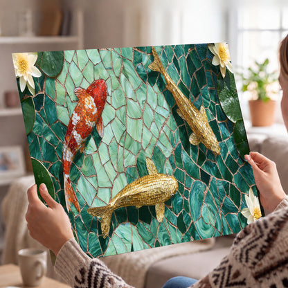 Koi fish mosaic poster print held in hands