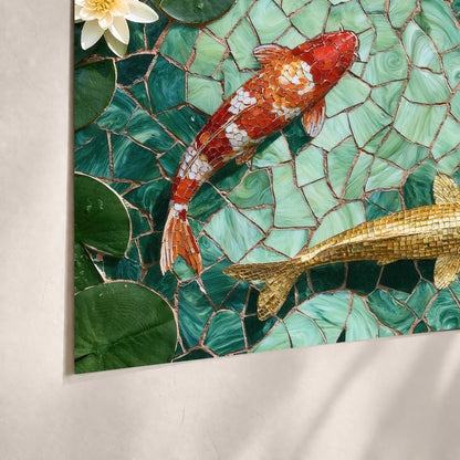 Koi fish mosaic poster print close-up on matte paper