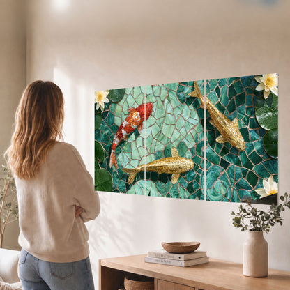 Koi fish mosaic set of 3 poster prints in a living room