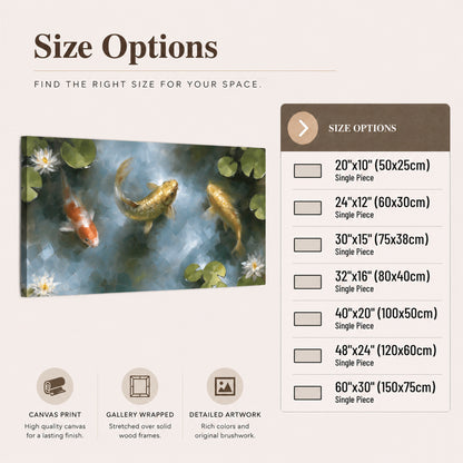 Koi fish pond painting canvas wall art size options