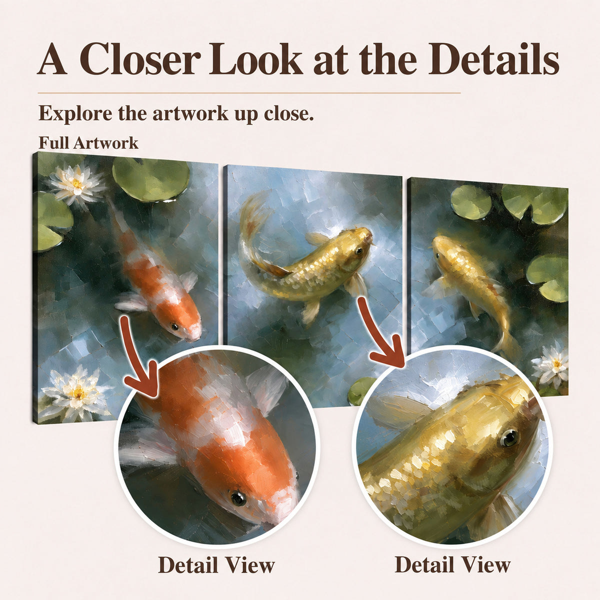 Koi fish pond painting closer look at the details