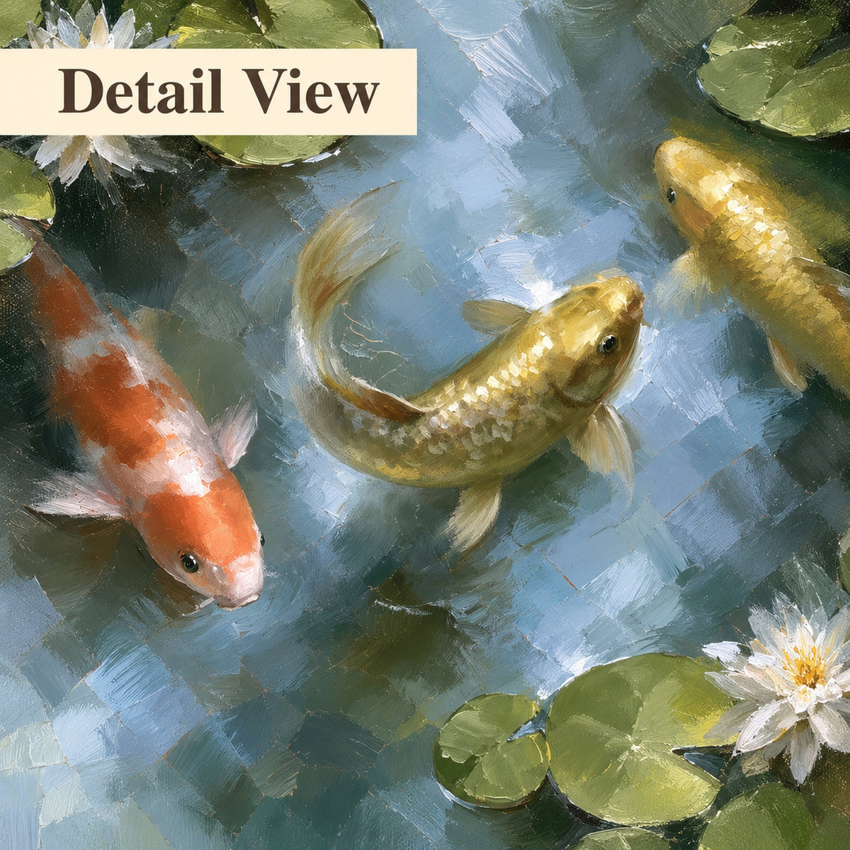 Koi fish pond painting detail close-up