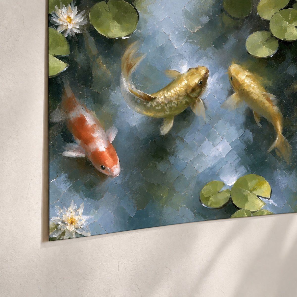 Koi fish pond painting poster print close-up on matte paper