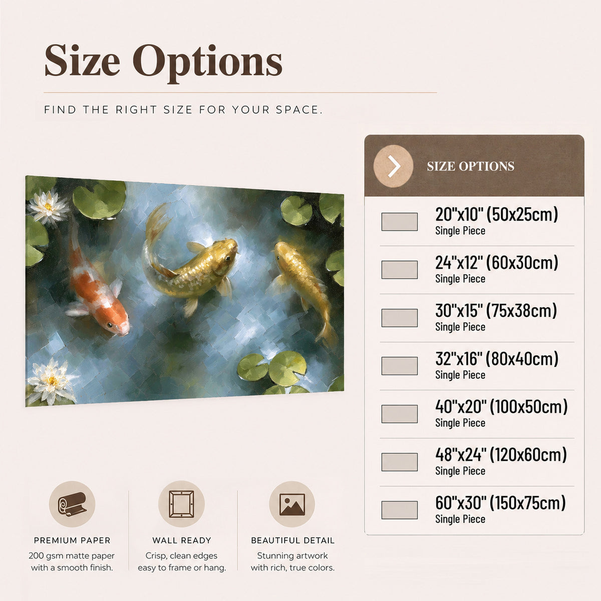 Koi fish pond painting poster print size options