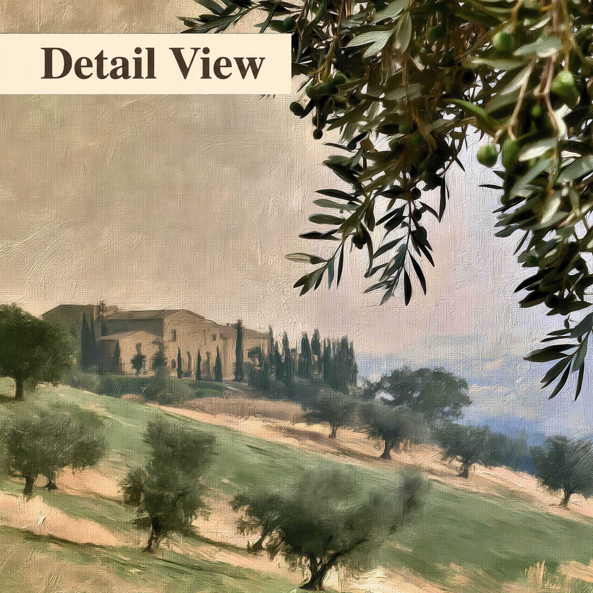 Tuscan olive grove painting detail close-up