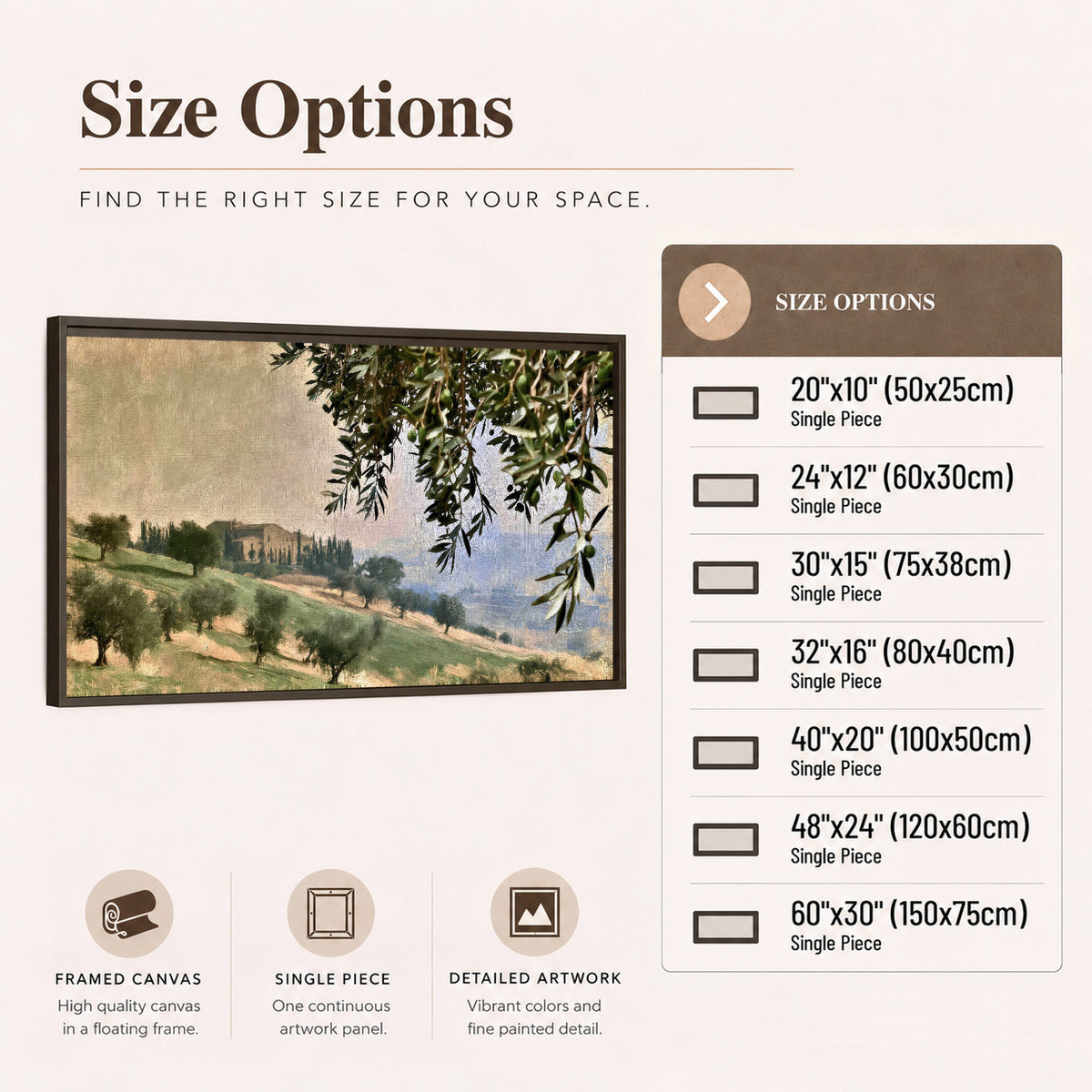 Tuscan olive grove painting framed canvas wall art size options