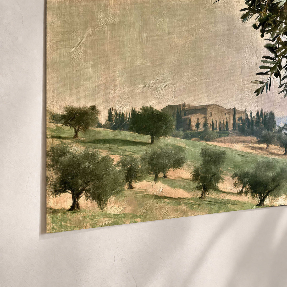 Tuscan olive grove painting poster print close-up on matte paper