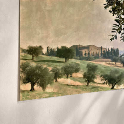 Tuscan olive grove painting poster print close-up on matte paper