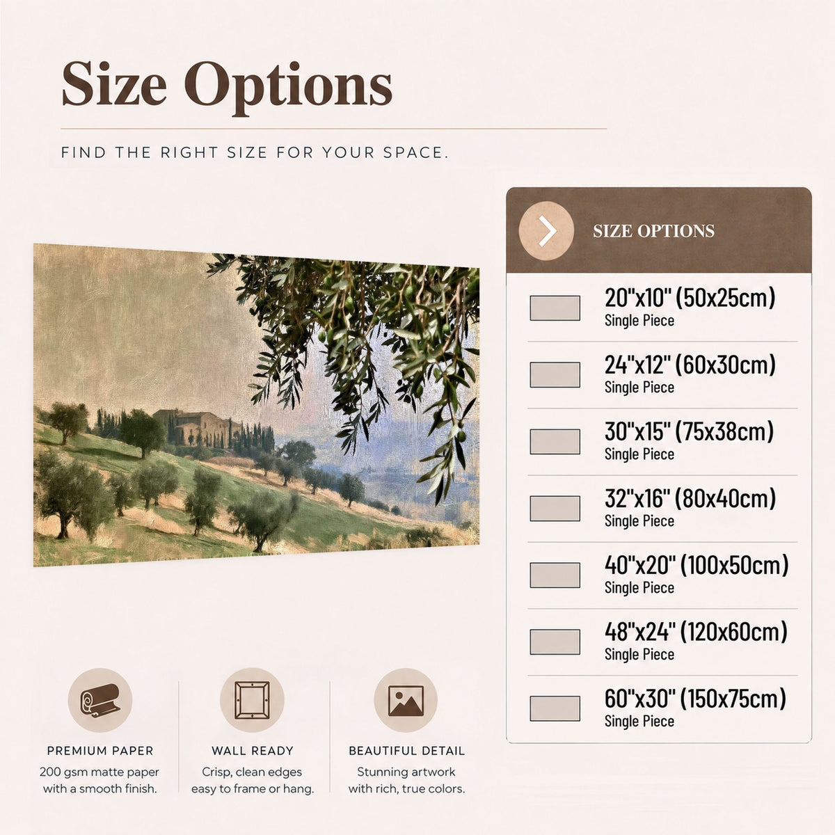 Tuscan olive grove painting poster print size options