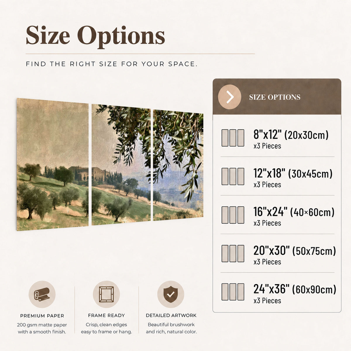 Tuscan olive grove painting set of 3 poster prints size options