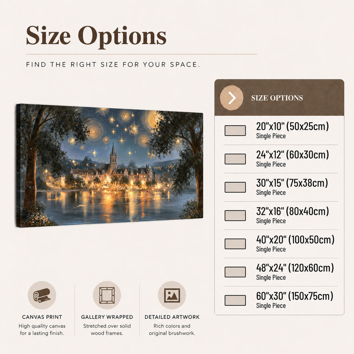 Starry night lake village painting canvas wall art size options