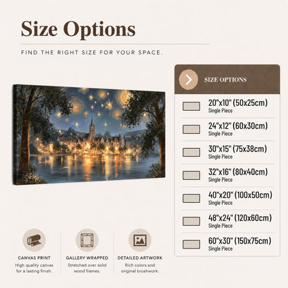 Starry night lake village painting canvas wall art size options