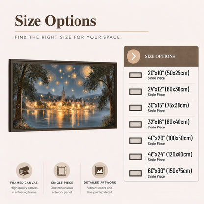 Starry night lake village painting framed canvas wall art size options