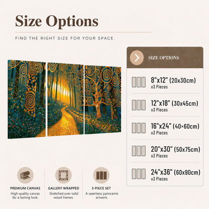 Golden swirl forest painting 3 piece canvas wall art size options