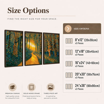 Golden swirl forest painting 3 piece framed canvas size options