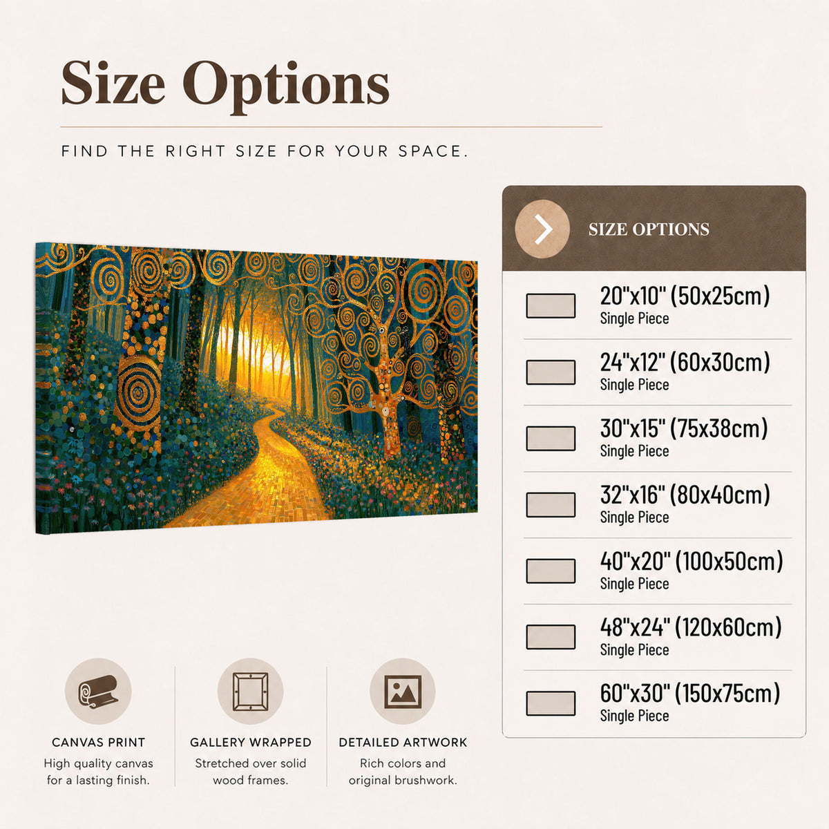 Golden swirl forest painting canvas wall art size options
