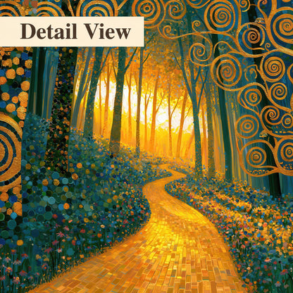 Golden swirl forest painting detail close-up