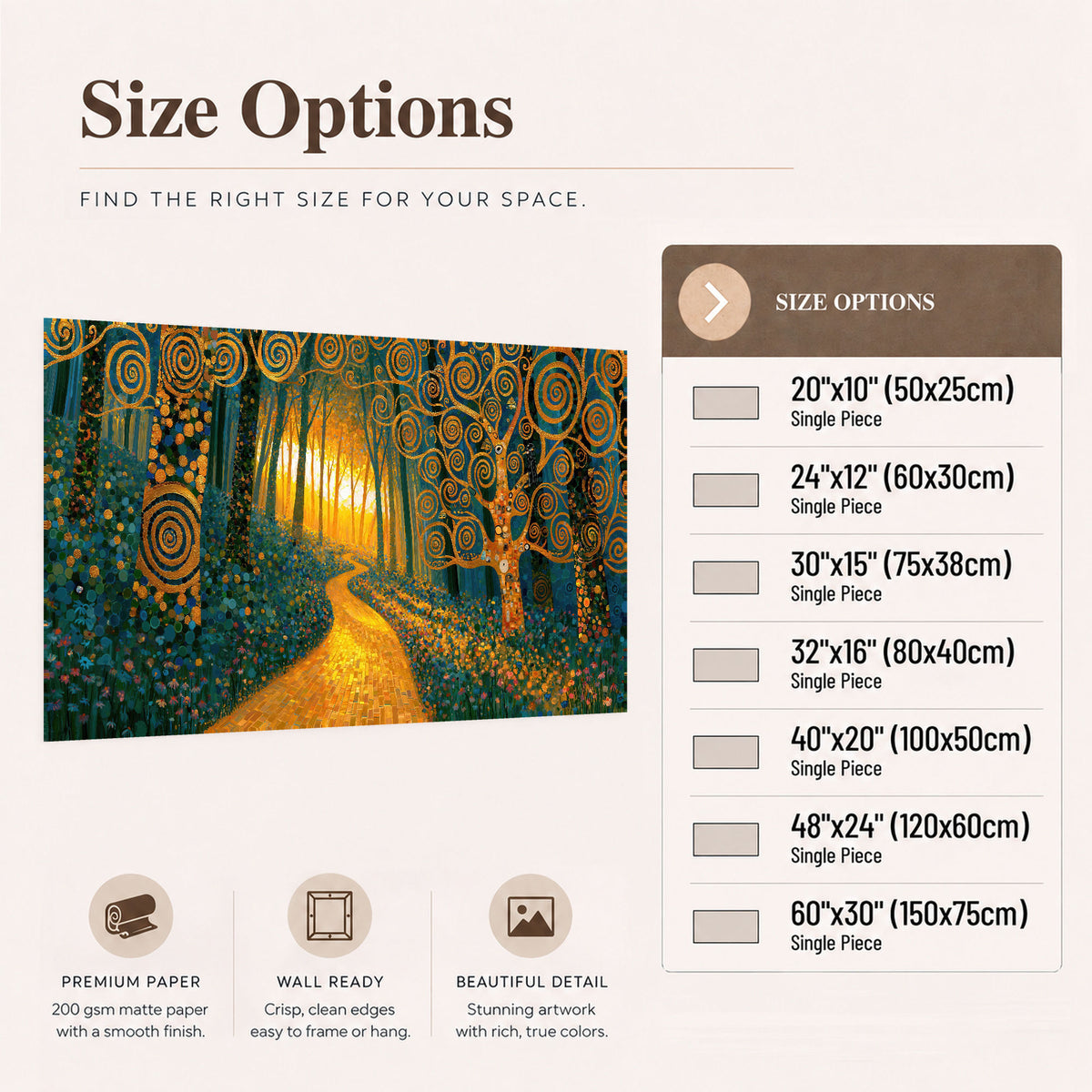 Golden swirl forest painting poster print size options