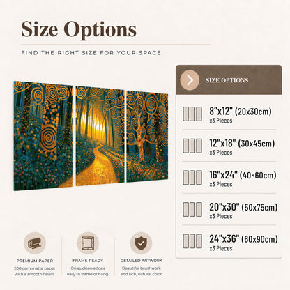 Golden swirl forest painting set of 3 poster prints size options
