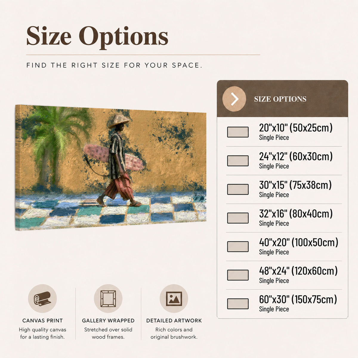 Surfer street painting canvas wall art size options