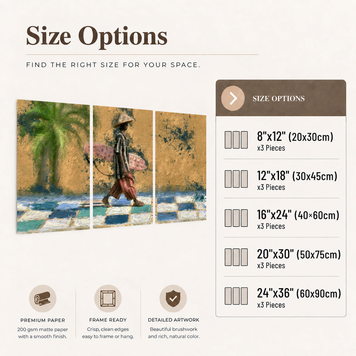 Surfer street painting set of 3 poster prints size options