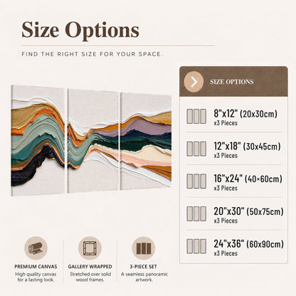Textured abstract waves painting 3 piece canvas wall art size options