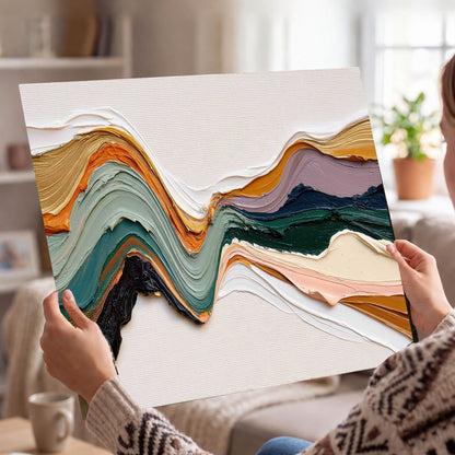 Textured abstract waves painting poster print held in hands