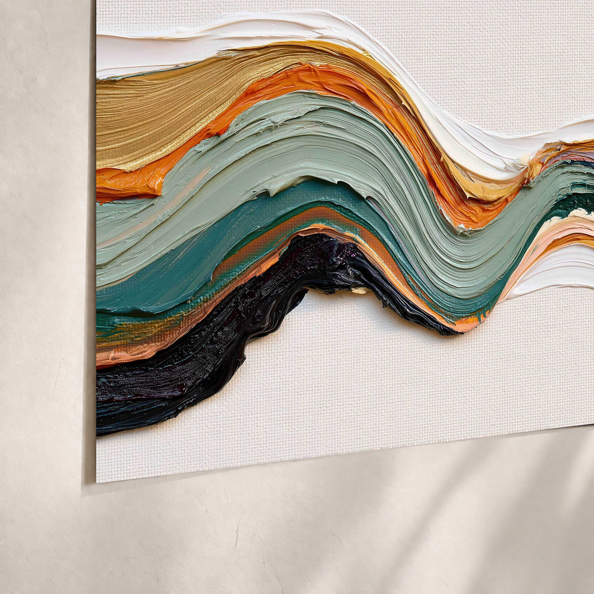 Textured abstract waves painting poster print close-up on matte paper