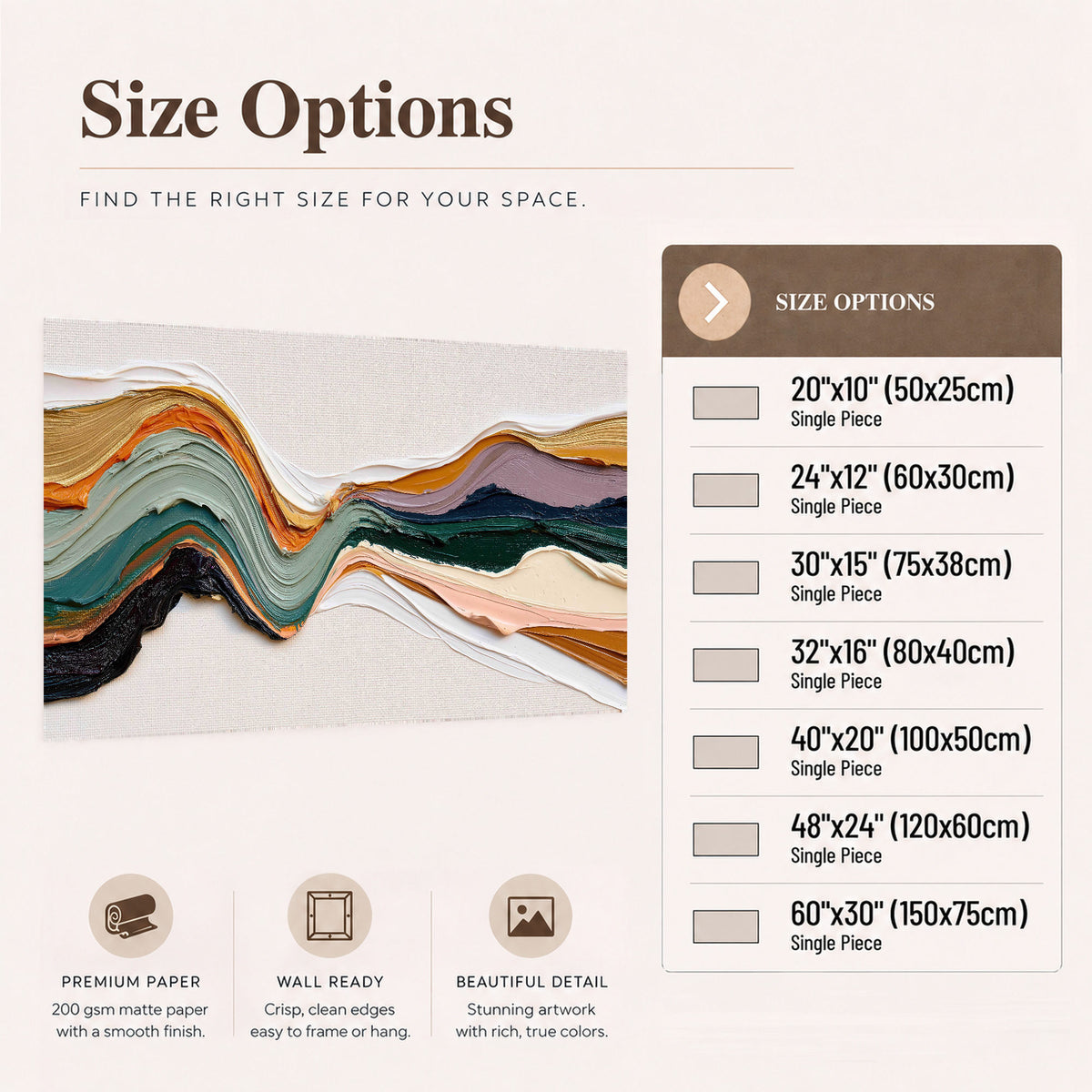 Textured abstract waves painting poster print size options