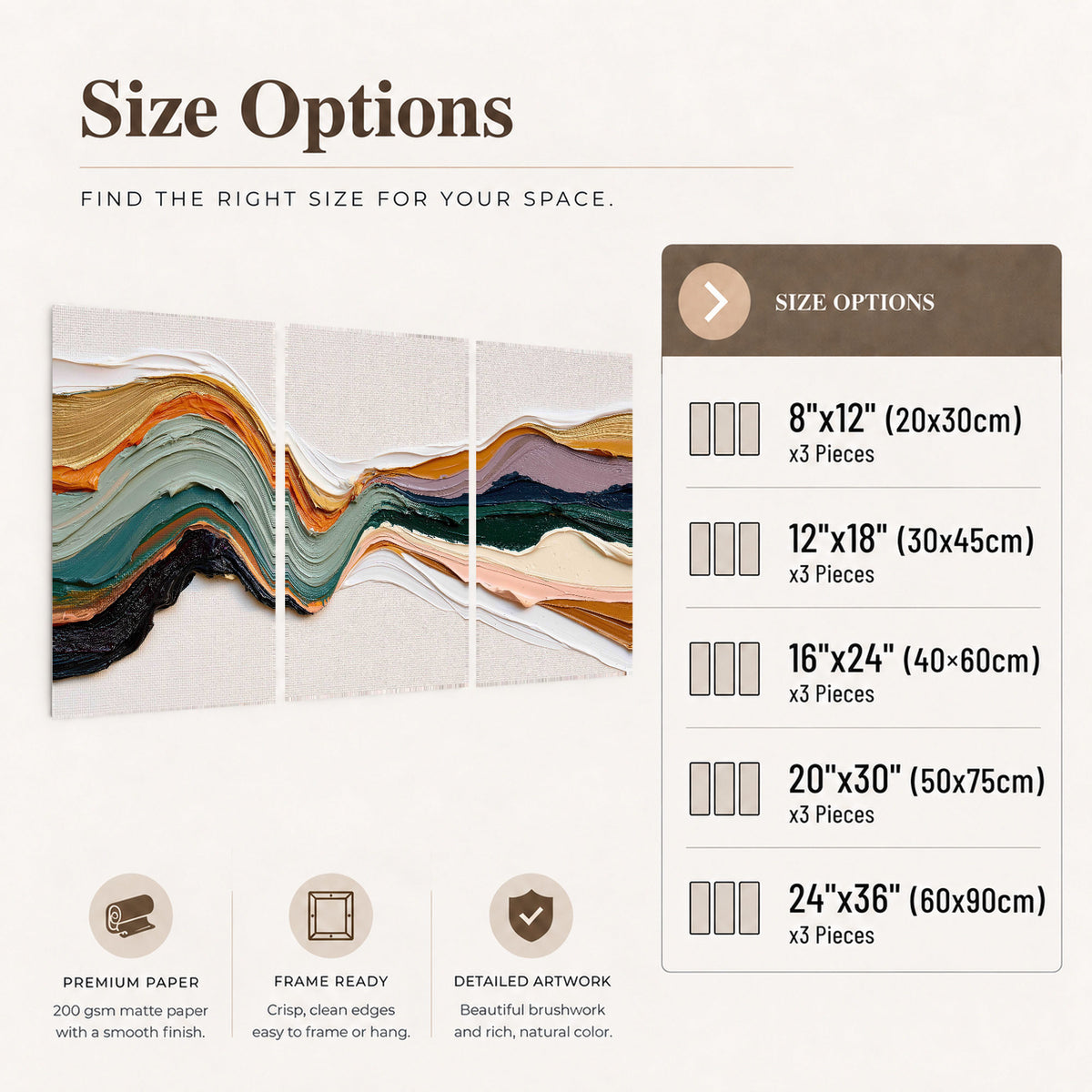 Textured abstract waves painting set of 3 poster prints size options
