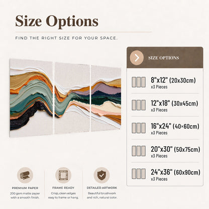 Textured abstract waves painting set of 3 poster prints size options
