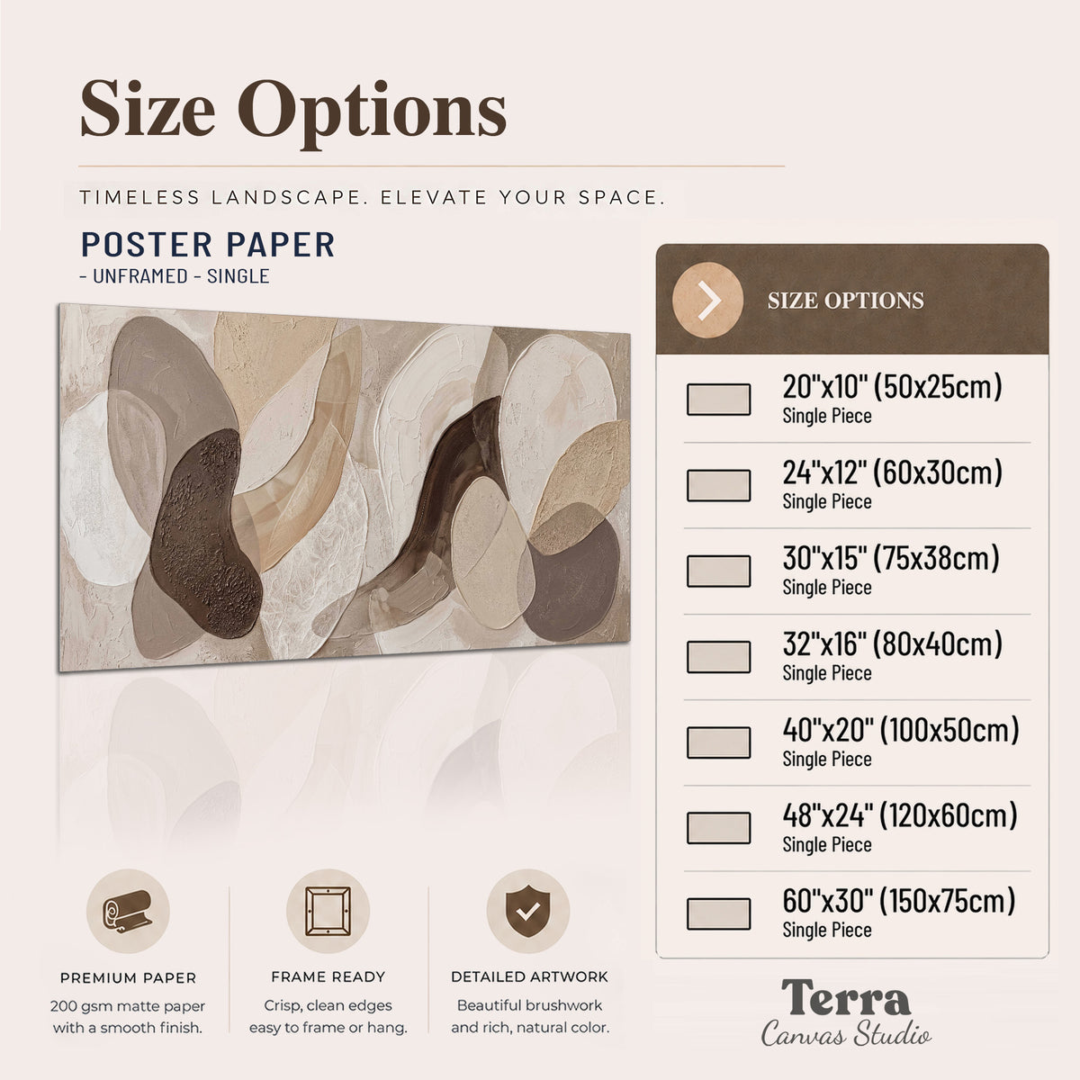 Layered organic shapes in taupe, cream and brown single poster print available dimensions