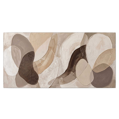 Layered organic shapes in taupe, cream and brown single canvas wall art viewed straight on