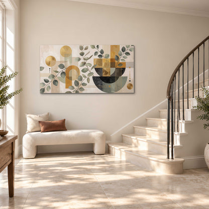 Sage leaves and golden arches botanical artwork — single canvas wall art styled in an interior