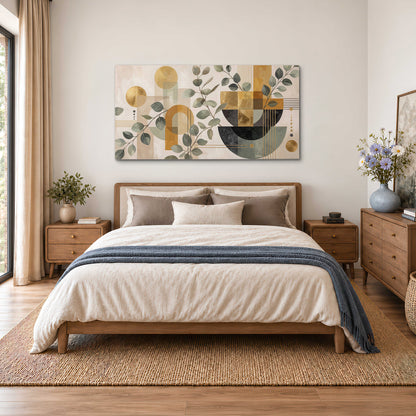 Sage leaves and golden arches botanical artwork — single canvas wall art styled in an interior