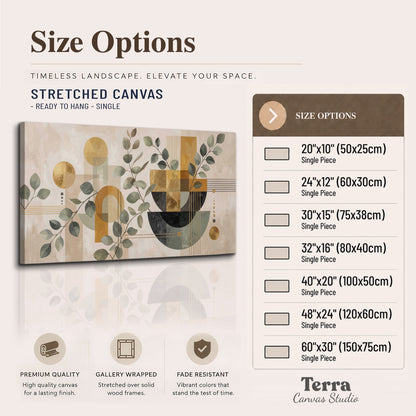 Sage leaves and golden arches botanical artwork — single canvas wall art available dimensions