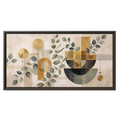 Sage leaves and golden arches botanical artwork — single framed canvas wall art viewed straight on