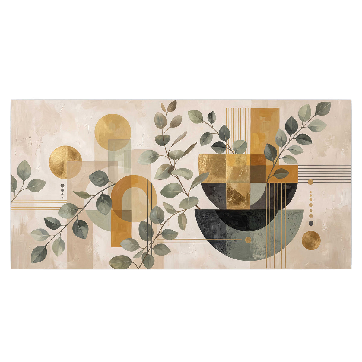 Front view: Sage leaves and golden arches botanical artwork — single poster print viewed straight on