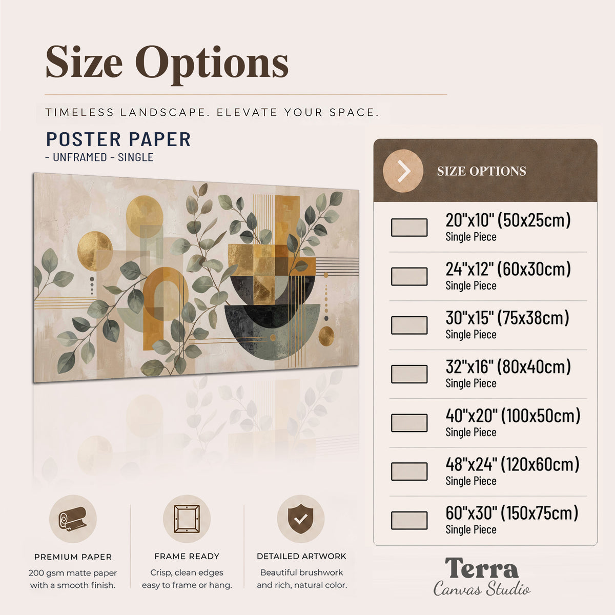 Sage leaves and golden arches botanical artwork — single poster print available dimensions