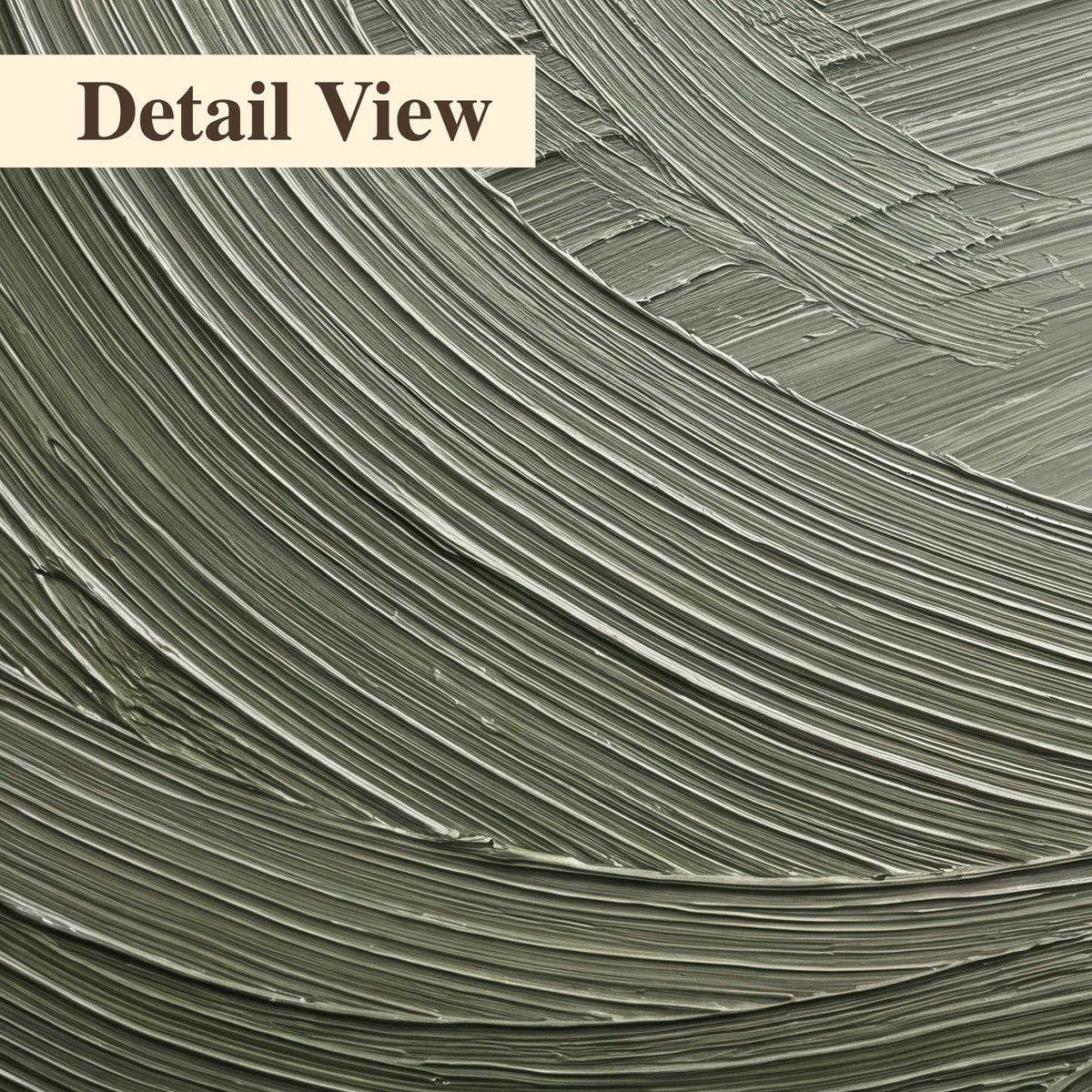 Olive and sage green abstract flowing waves with curved painted-style ridges 3 piece canvas wall art artwork detail close up