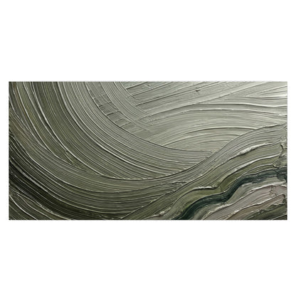 Olive and sage green abstract flowing waves with curved painted-style ridges single poster print viewed straight on