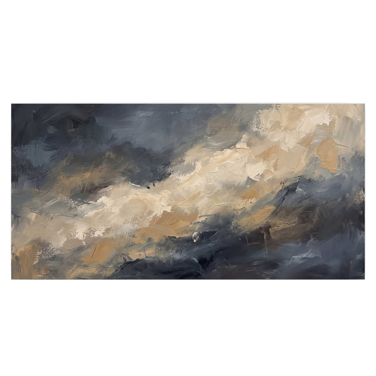 Sweeping charcoal and cream painted clouds with warm gold tones single poster print viewed straight on