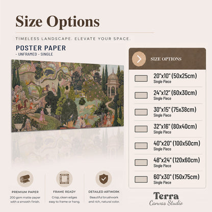 Ornamental garden scene with pavilions, people and animals single poster print available dimensions