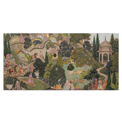 Ornamental garden scene with pavilions, people and animals single canvas wall art viewed straight on