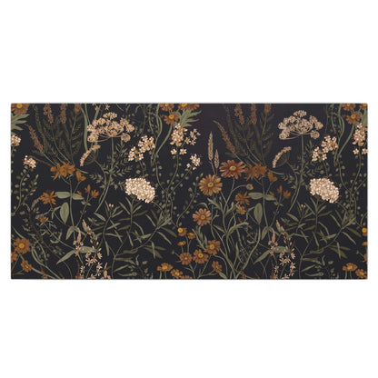 Small cream and rust flowers on a dark botanical background single canvas wall art viewed straight on