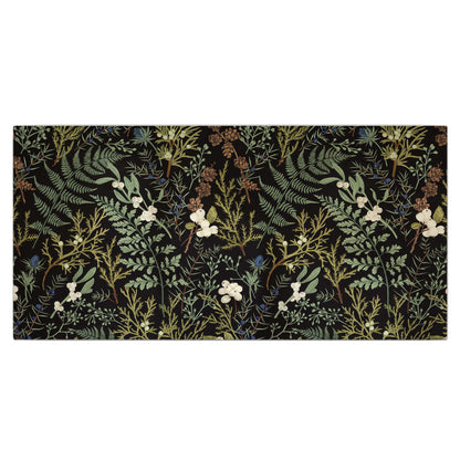 Fine green ferns and cream flowers on a black background single canvas wall art viewed straight on