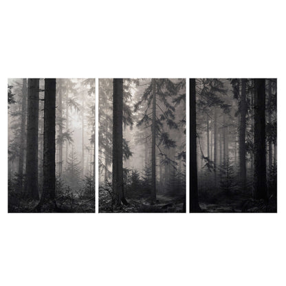 Tall woodland trees fading into pale mist set of 3 poster prints viewed straight on